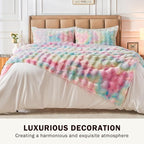 EMME Faux Fur Blanket Queen Size Rainbow - Big Bubble Rabbit Cozy Blanket for Couch, Thick Furry Plush Shaggy Blankets, 650GSM, 90x90 Inches