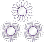 3 Pack Metal Mirrors for Wall Sunburst Wall Mirrors Home Décor Decorative Hanging Wall Art for Living Room Bedroom Entryway (Purple, Flower+Sunburst)