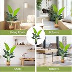 Bird of Paradise Plant Artificial 4ft, Faux Banana Leaf Tree with 9 Trunks in Pot and Woven Seagrass Belly Basket - The Perfect Silk Faux Plant for Indoor Outdoor House Living Room Decor