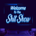 Welcome to the Shitshow Tapestry Blue Dorm Room Decor for Bedroom Wall Hanging Vintage 3D Word Art Flag Wall Tapestry for Living Room Dorm Party Decor (51 X 60 Inches)