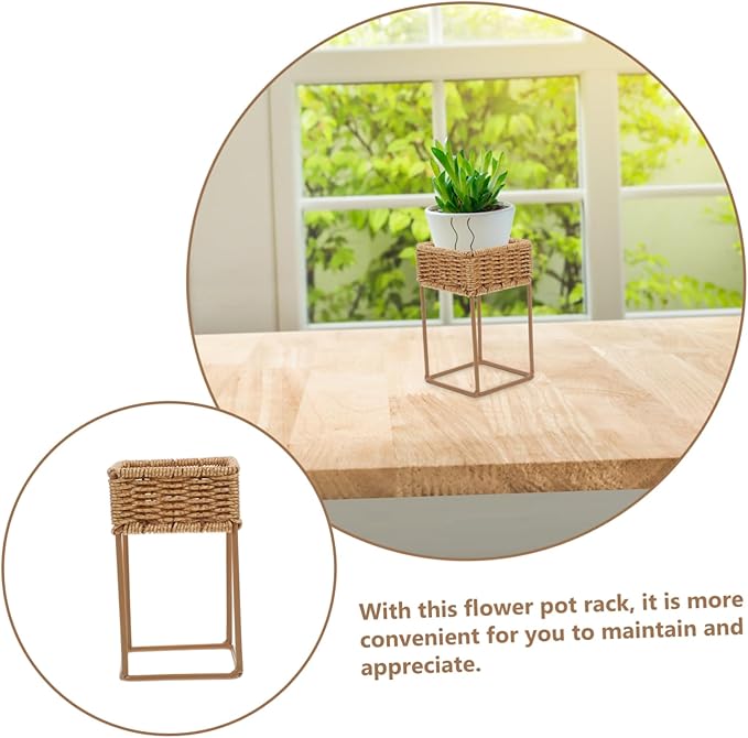 Cabilock Rattan Planters Boho Style Plant Stands Decorative Flower Pot Display Wicker Plant Shelf Indoor Outdoor Home Decor