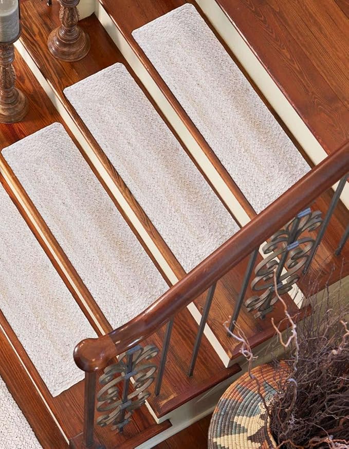 Unique Loom Braided Jute Collection Area Rug - Dhaka (0' 9" x 2' 6" Stair Tread, White)