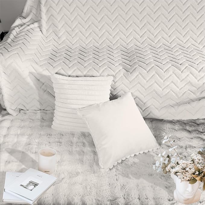 2 Pack 22x22 Pillow Cover Velvet Pillow Covers, Faux Fur Square Throw Pillow Covers for Living Room Decorations Throw Pillow Case, Throw Pillow Cover Cushion Cover for Home Sofa Bedroom Car, White