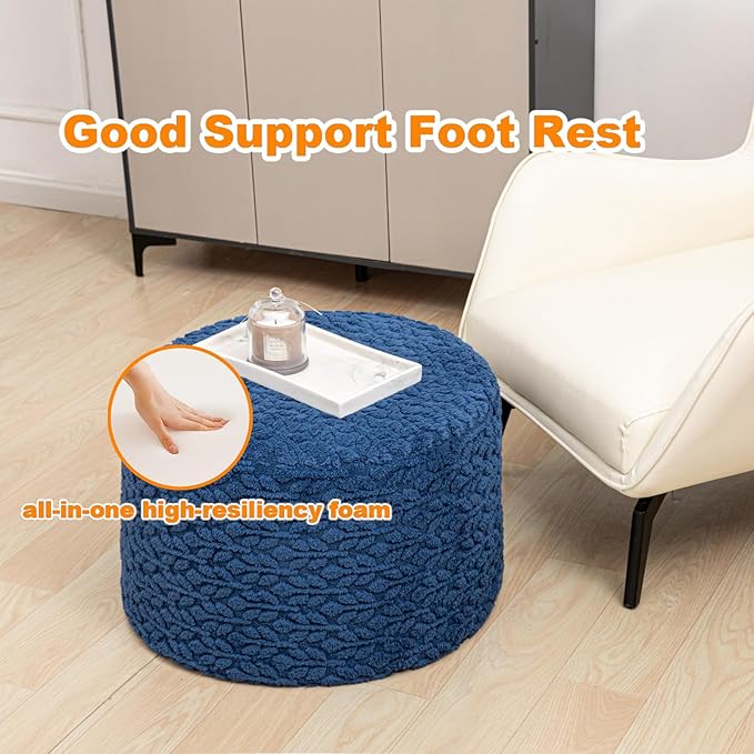 Round Pouf Ottoman 20 x 20 x 14 Inches Boho Poof Home Decor Floor Pouffe Ottoman Foot Rest for Couch Sofa Bean Bag Chairs Living Room Bedroom (Royal Blue)