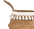 Boho Woven Seagrass Belly Basket for Storage Plant Basket or Toy Basket Living Bathroom (Large, Beige)