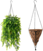 Artificial Faux Hanging Plants Basket for Spring Outdoor Summer Decoration, Fake Seaweed Plant UV Resistant Look Real for Outside Porch Home Patio Balcony Yard(Dark Green)