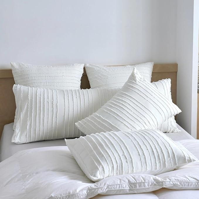 Body Pillow Shams 1 Pack, Ivory, Body Size Pillowcases, Soft Microfiber Geometric Striped Boho Pillow Covers with Envelope Closure, 20x54 Inches (No Insert)