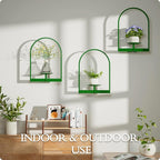 Green Metal Wall Plant Holder - 3-Pack Wall Mounted Plant Stands and Hanging Holders for Indoor Planter and Flower Pot - Arch Decor Shelf for Plant Storage (Pot Not Included)