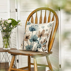 AVOIN colorlife Poppy Flowers Chinoiserie Spring Throw Pillow Cover, 18 x 18 Inch Blue Brown Seasonal Leaves Cushion Case Decoration for Sofa Couch Farmhouse