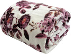 Home Decor Floral Fleece Throw Blankets: Soft Plush Liv Flower Garden Accent for Sofa Couch, Blush Pink Blue Purple Burgundy White