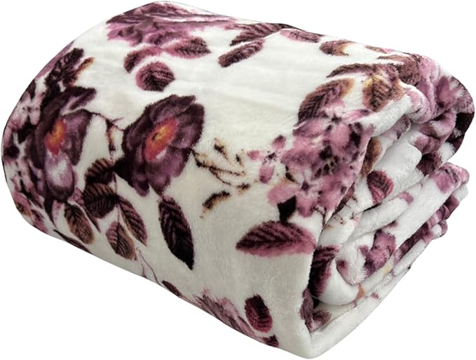 Home Decor Floral Fleece Throw Blankets: Soft Plush Liv Flower Garden Accent for Sofa Couch, Blush Pink Blue Purple Burgundy White