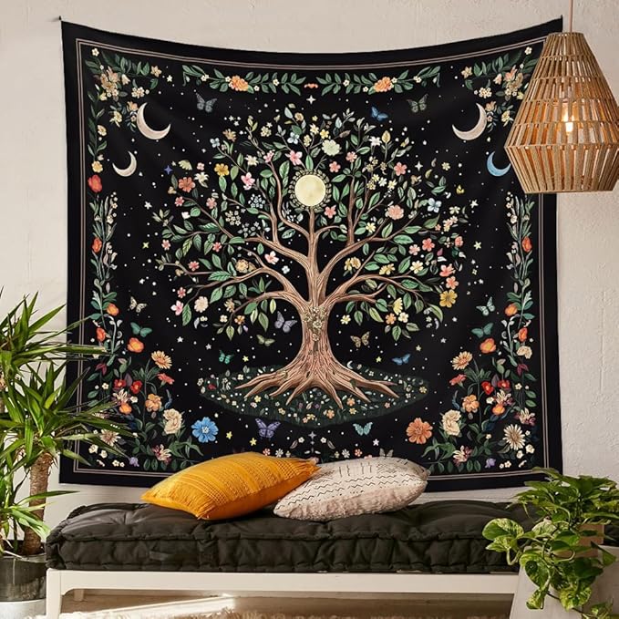 Jhdstore 90" x 71" XL Tree of Life Tapestry Wall Hangings Botanical Floral Wall Tapestry for Bedroom Aesthetic Bohemian Tapestries for Living Room Decor Nature Flower Tapestries Fabric Wall Hanging