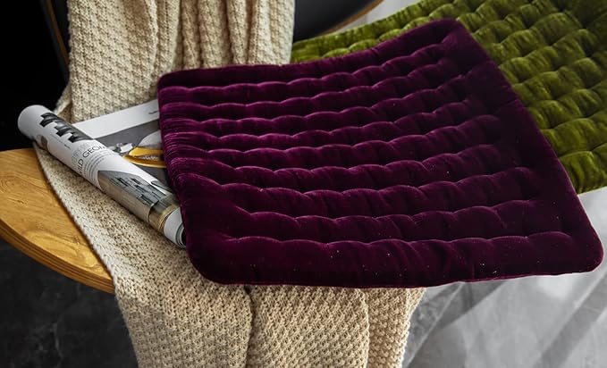vctops Luxury Velvet Square Chair Pad Thin Soft and Comfy Chair Cushion Tufted Indoor Seat Cushion Pillow Tatami (Purple,17"x17")