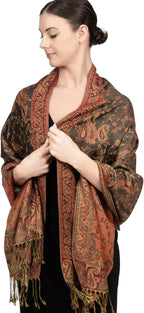 Achillea Reversible Paisley Pashmina Rave Scarf – Exotic Indian Shawls and Wraps for Evening Dresses, Festivals, All Seasons