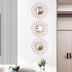 3 Pack Metal Mirrors for Wall Sunburst Wall Mirrors Home Décor Decorative Hanging Wall Art for Living Room Bedroom Entryway (Rose Gold2, Flowers)