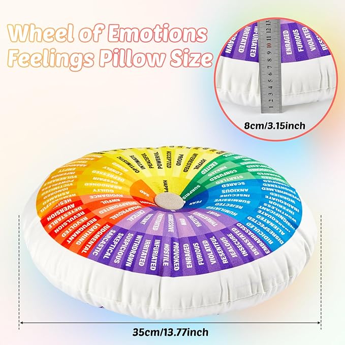 party greeting Wheel of Emotions Feelings Pillow Round Velvet Feelings Wheel Emotion Throw Pillow Circle Seating Floor Cushion for Office Home Room Sofa Decor Counselor Physical Therapist Gift Rainbow