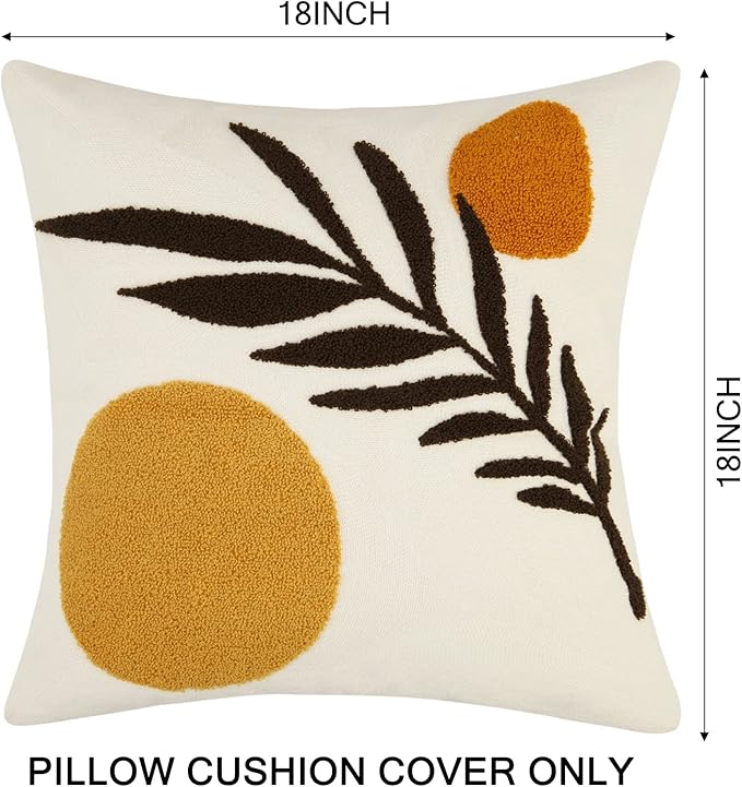 JASEN Boho Abstract Throw Pillow Covers 18x18 Orange Mid Century Geometric Leaf Decorative Throw Pillows Modern Art Pillow Cases for Couch Bed Sofa Bedroom（Only 1 Pillow Cover）