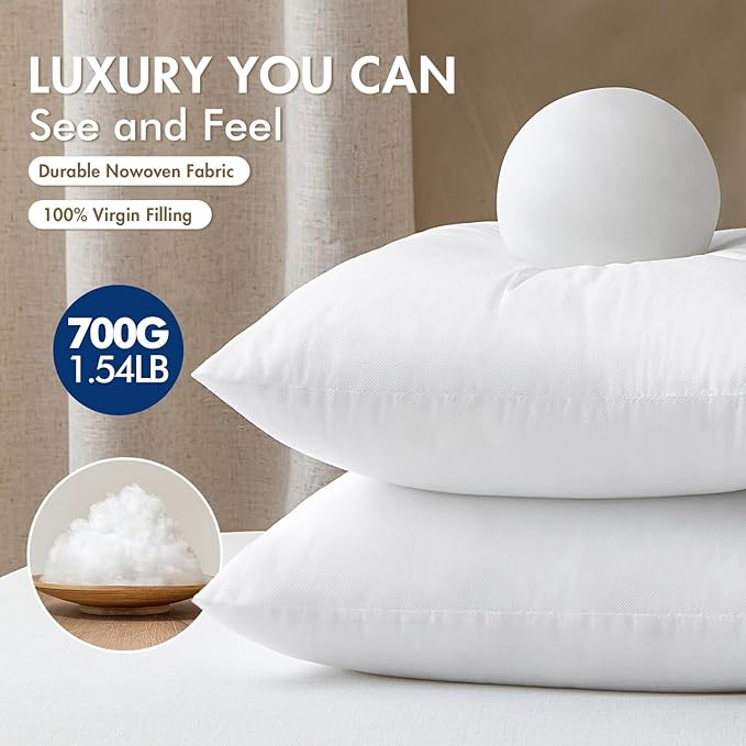 MIULEE Set of 4 Throw Pillow Inserts 22x22 Inches, 100% Virgin Filling Nowoven Pillow Inserts for Couch Sofa Living Room