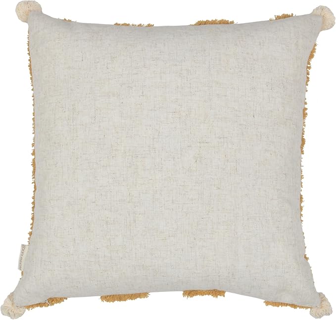 Boho Pillow Covers 18X18 Inch Boho Tufted Linen Throw Pillow Covers Decorative Pompoms Cushion Cover Farmhouse Pillow Case for Couch Sofa Bed Living Room Bedroom,Mustard Yellow
