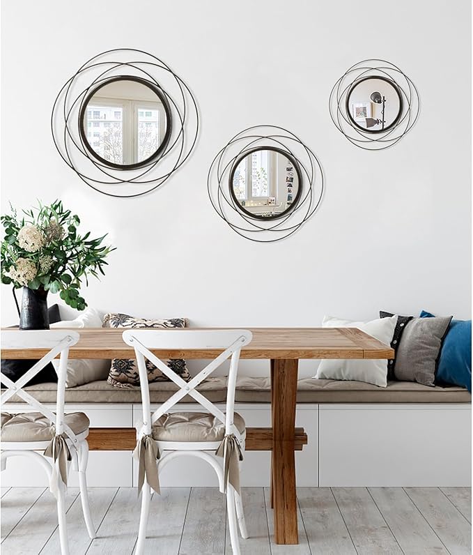 Wall Mirror Mounted Small Round Decorative Mirrors, Circle Metal Art Mirror Home for Bathroom Vanity, Living Room or Bedroom 16”