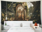 EMMTEEY Gothic Garden Funny Tapestry 92.5X70.9 Inch - Flowers Vintage Clock Home Wall Decor Medieval Forest Backdrop for Dorm Classroom