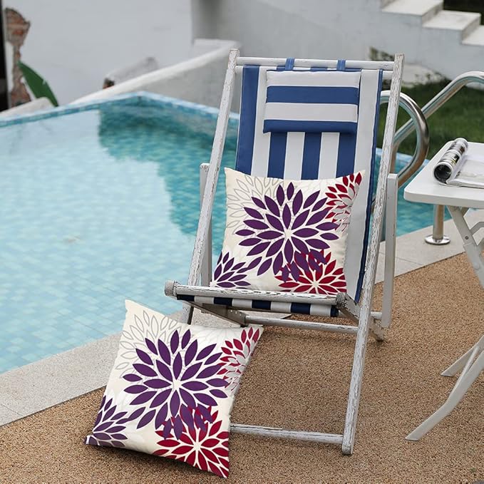 DFXSZ Purple Wine Red Flower Pillow Covers 18x18 Inch Set of 2 Outdoor Throw Pillows Outdoor Waterproof Decor for Living Room Sofa Patio Funiture Garden Floral Polyester Pillow Covers 002T18