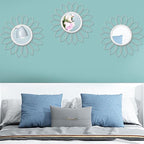 3 Pack Metal Mirrors for Wall Sunburst Wall Mirrors Home Décor Decorative Hanging Wall Art for Living Room Bedroom Entryway (Silver, Flowers)