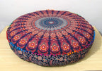 CRAFT KALA Mandala Floor Pillow Cushion Cover Seating Throw Cover Hippie Decorative Bohemian Ottoman Poufs Pom Pom Pillow Cases Boho Indian Cotton Living Room Yoga Home Décor (35" Round, Multi Mirchi)