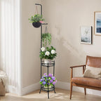 Adjustable Metal 4 Potted Flower Pot Plant Stands - 2 Tier 72 inch Tall Indoor Outdoor Heavy Duty Plant Shelf with Hangers - Perfect for Living Room Corner and Patio (White)