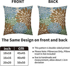 Brown Blue Green Pillow Covers 18X18 Inch Set of 2, Spring Summer Floral Dahlia Flower Cream Decorative Throw Pillow Covers Outdoor Modern Farmhouse Cushion Case for Home Couch Sofa Bed Decor