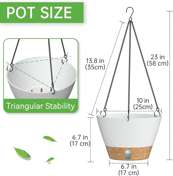 ZMTECH 2 Pack 10 Inch Hanging Planters for Indoor Plants, Modern White Hanging Planter with Visible Water Level Window & Metal Chain, Decorative Plant Hanger Indoor for Spring Balcony Decor