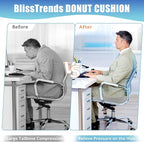 BlissTrends Donut Pillow Seat Cushion, Donut Chair Cushions for Postpartum Pregnancy & Hemorrhoids, Tailbone Pain Relief Cushion, Lifting Cushions for Office & Home Chairs (Light Grey, X-Large)