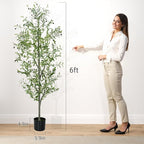 6 FT Faux Olive Tree Indoor, Tall Artificial Silk Olive Tree 6 FT, Large Indoor Fake Olive Trees with Realistic Leaves, Branches, Fruits, Faux Olive Trees Artificial Plants for Home (6 Feet)
