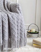 CREVENT Rustic Farmhouse Couch Sofa Throw Blanket for Bedroom Living Room Decoration, Soft Warm Cozy Light Weight for Spring Summer (50''X60'' Light Grey)