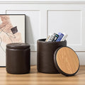Round Set of 2 14.76" L x 14.76" W x 17.32" H Faux Leather Ottoman with Storage, Small Foot Rest Storage Ottomen with Lid Living Room, Bedroom Vanity Stool Chair, Coffee