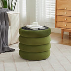 Compact Round Ottoman, Plush Velvet Upholstery Storage Ottoman, Modern Tufted Circle Design with Removable Lid for Lounge, Dorm and Entryway,Olive Green