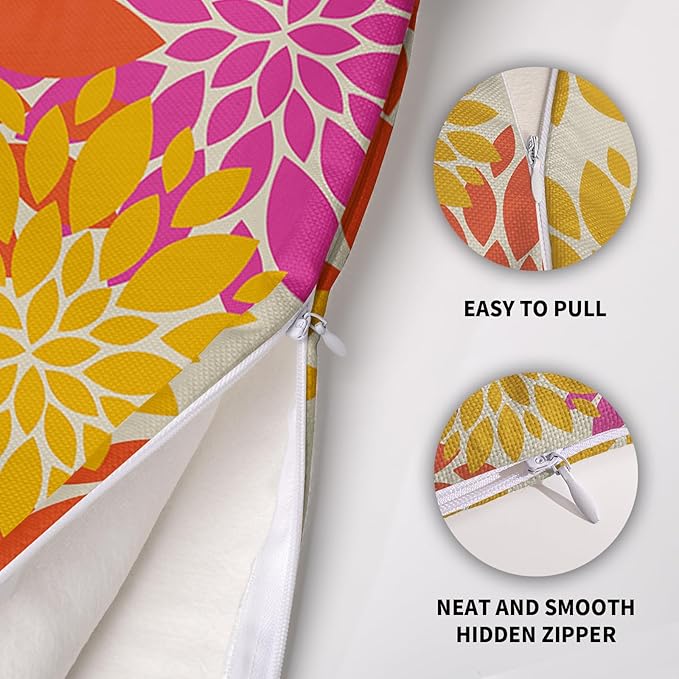 Yellow Orange Pink Pillow Covers 16X16 Inch Set of 2, Spring Summer Modern Geometry Dahlia Floral Print Decorative Throw Pillow Covers Outdoor Farmhouse Cushion Case for Couch Sofa Bed Decor