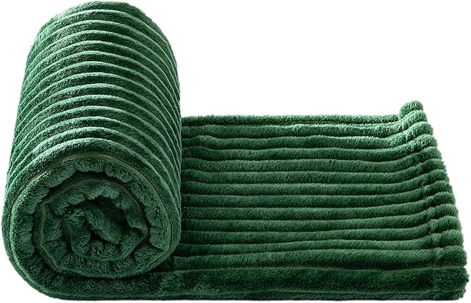 MIULEE Fleece Blanket, Durable Plush Fuzzy Extra Soft Warm Cozy Dark Green Striped Flannel Throw Blanket for Couch Sofa Bed 30"x40"