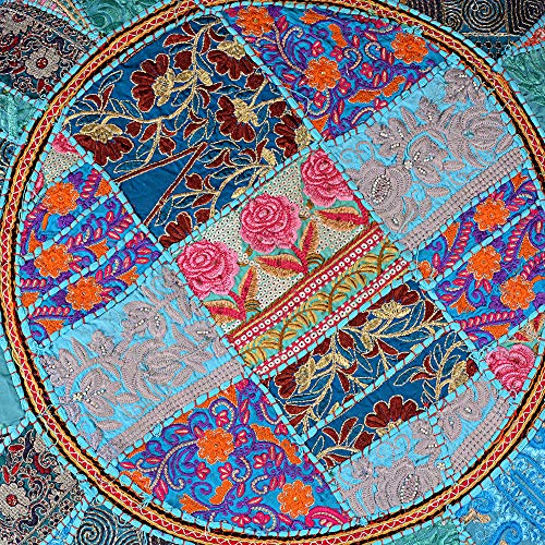 Rajasthani Handmade Colorful Decorative Floor Pillow Cover Meditation Patchwork Patchwork Cushion Seating Accent Boho Chic Indian Handmade Cover ONLY (Turquies, 32X32 Inches) - color: Turquies