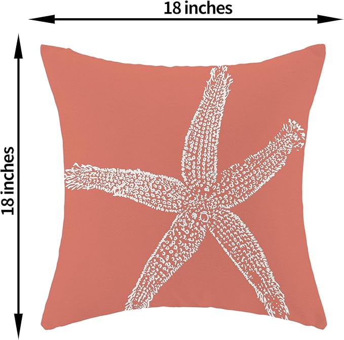 Orange Starfish Pillow Covers 18x18 Inch Set of 2, Nautical Ocean Coastal Coral Throw Pillows Spring Summer Decorations Linen Pillowcase Outdoor Decor Farmhouse Cushion Case for Home Holiday