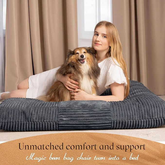 Honeydak 3 in 1 Giant Bean Bag Chair Cover Only (No Filler) Convertible Bean Bag Lazy Floor Sofa Cover Without Filling Washable Versatile Stuffed Animal Storage for Bedroom Living Room(Dark Grey)