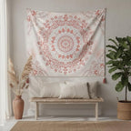 Accnicc Pink Floral Mandala Tapestry Wall Hanging Boho Medallion Tapestry Aesthetic Watercolor Flower Cute Small Tapestries for Bedroom Living Room Dorm Decor 48 x 36 Inch