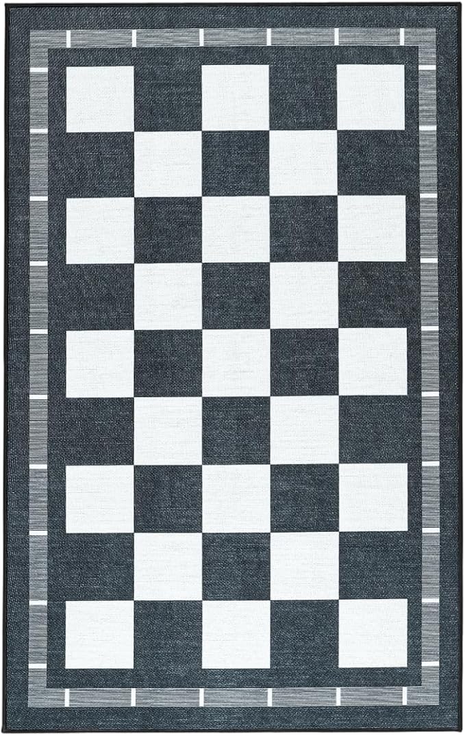 Vasofe Checkered Jute Kitchen Rug, 2x3 Black and White Rugs Indoor Outdoor Front Door Mat Non Slip Washable Area Rugs, Farmhouse Non Shedding Low Pile Floor Carpet for Entryway Porch Doorway