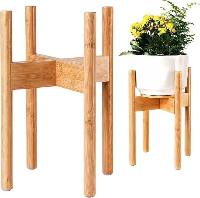 Plant Stand Indoor - Corner, Table and Floor Planter Holder - Adjustable, Durable Bamboo Wood - Fits 8, 10, 12-inch Dia Small, Mid-Large, Tall or Short Pot Sizes