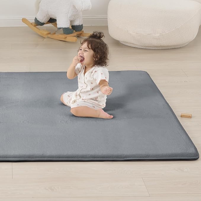 1.3" Thick Baby Floor Play Mat 79x118, Basic Padded Foam Mat for Tummy Time Crawling, Non Slip Cushioned for Babies Toddlers Infants Kids (Dark Grey)