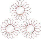 3 Pack Metal Mirrors for Wall Sunburst Wall Mirrors Home Décor Decorative Hanging Wall Art for Living Room Bedroom Entryway (Pink, Flowers)