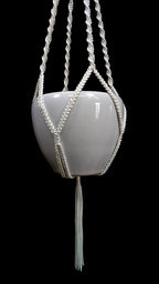 4 Legs Polypropylene Fiber Rope Macrame Plant Hanger Hanging Planter Holders Black& White Color, 48-inches for 10-12" Pot (White)