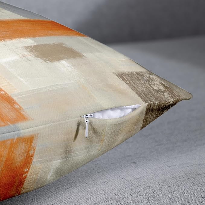 Emvency Set of 2 Orange Beige and Grey Throw Pillow Covers Modern Abstract Painting Decorative Pillow Cases Home Decor Standard Square 20x20 Inches Pillowcases