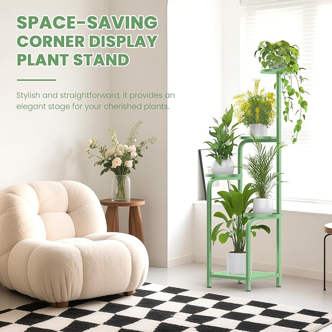 TOSKING 5 Tier Tall Plant Stand Indoor Outdoor,Anti-Tip Plant Stand indoor, Wide Base for Pots, Child and Pet Friendly,Heavy Duty Corner Shelf for Plants & Decor, Space Saving ,Tiered Metal Flower Pot Stand for Balcony, Garden, Living Room, Patio ( Sag...