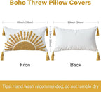 Boho Throw Pillow Covers 12x20 Inch Sun Tufted Lumbar Pillow Covers with Tassels, Bohemian Farmhouse Decorative Cushion Cover for Couch Sofa Bedroom Living Room Home Decor (Yellow-Thin)